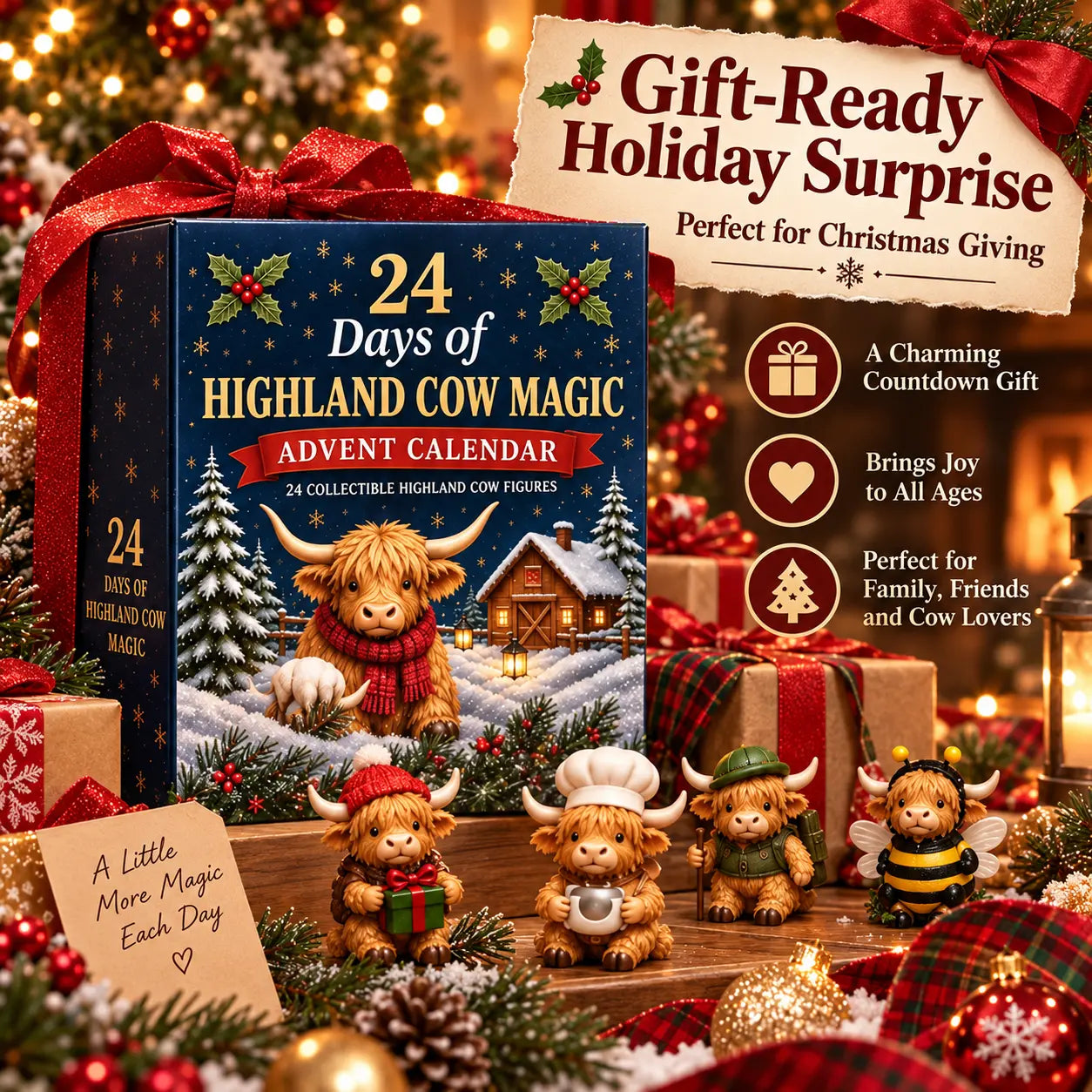 24-Day Highland Cow Advent Calendar - Christmas Countdown Gift Box 🐄🎁