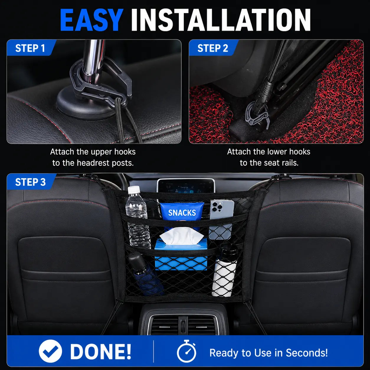 Universal 2 Layer Car Seat Net Storage Mesh Organizer Stretchy Fine Cargo Net Hook Pouch Holder🚗