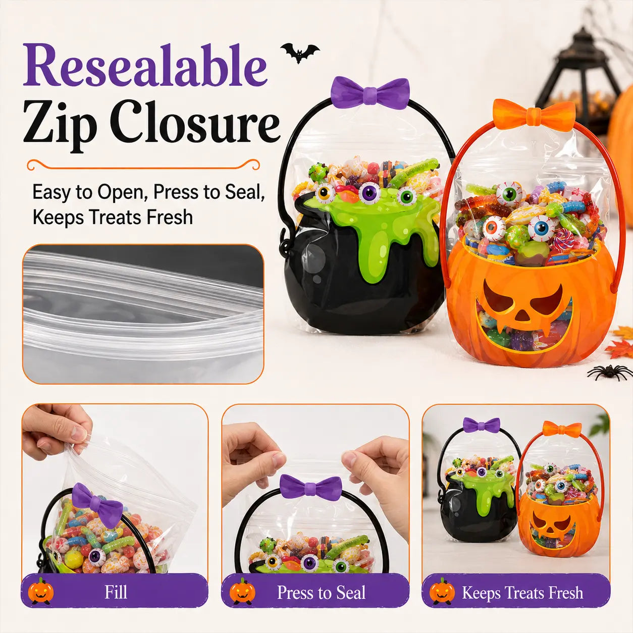 Halloween Plastic Goodie Bags, Trick or Treat Candy Bags 🎃