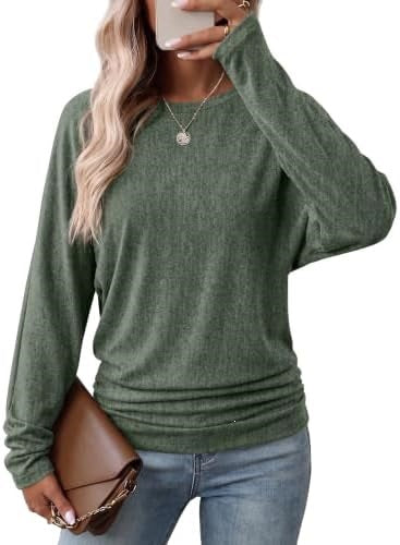 Womens Long Sleeve Shirts Ruched Hem Fall Tops Lightweight Sweaters ✨