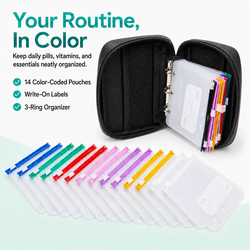 Waterproof Pill Pouch Set, 14pcs Bags Inside, A8 Waterproof Pill Organizer Set, 7 to 14 Days of Meds 🩹