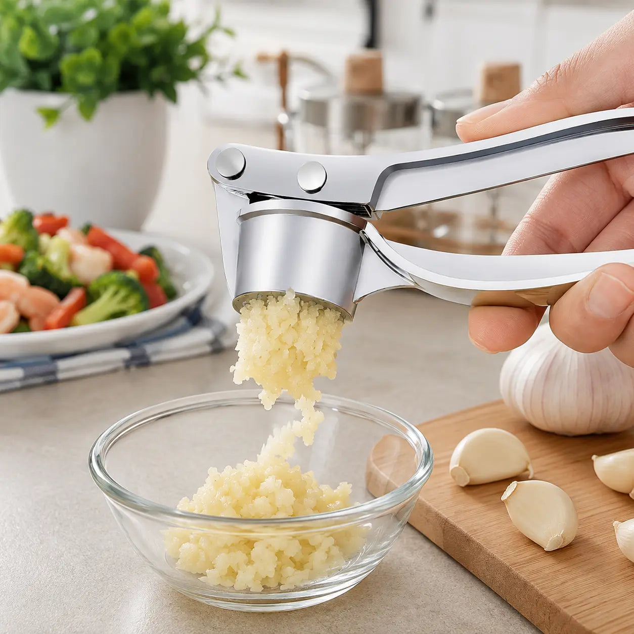 Stainless Steel Garlic Press, Heavy Duty Manual Garlic Crusher Tool 🧄
