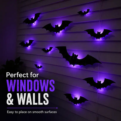3D Bat Light LED Decorations, Halloween Spooky Ornaments, Bendable Wall Stickers🦇