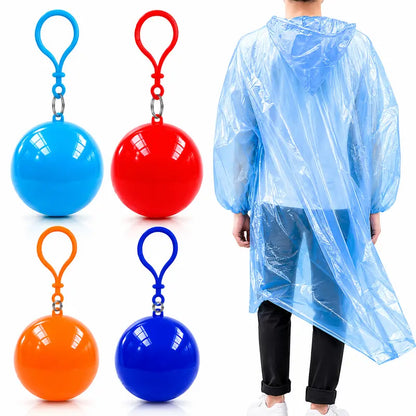Random Color Disposable Hooded Rain Poncho, Waterproof Coat with Keychain Ball ☔