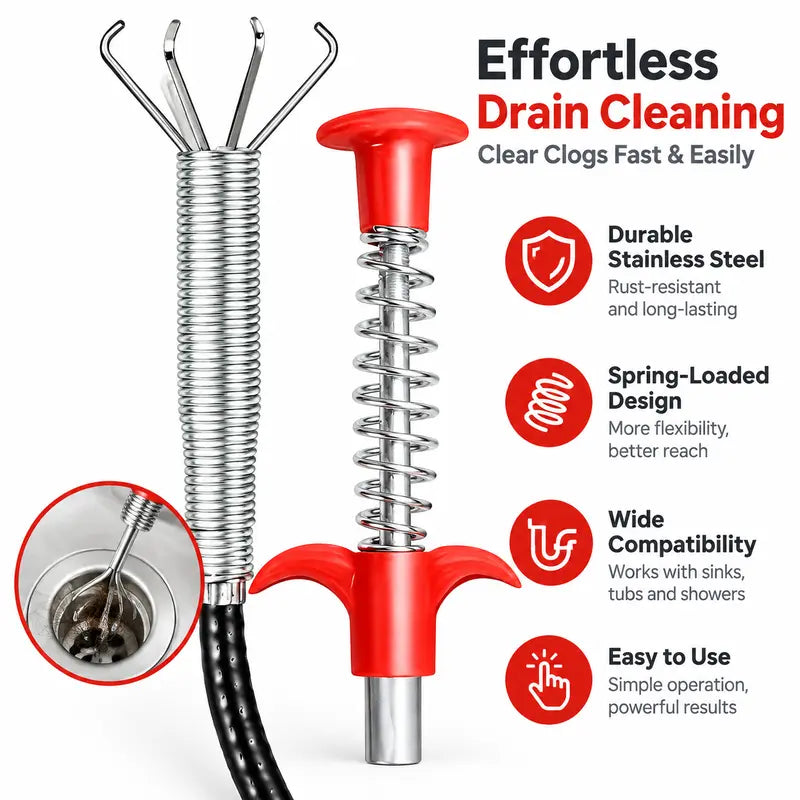 Drain Snake, Drain Clog Remover, 4 Claws Efficient Dredging Steel Wire Drain Hair Cleaner Tool  🚰