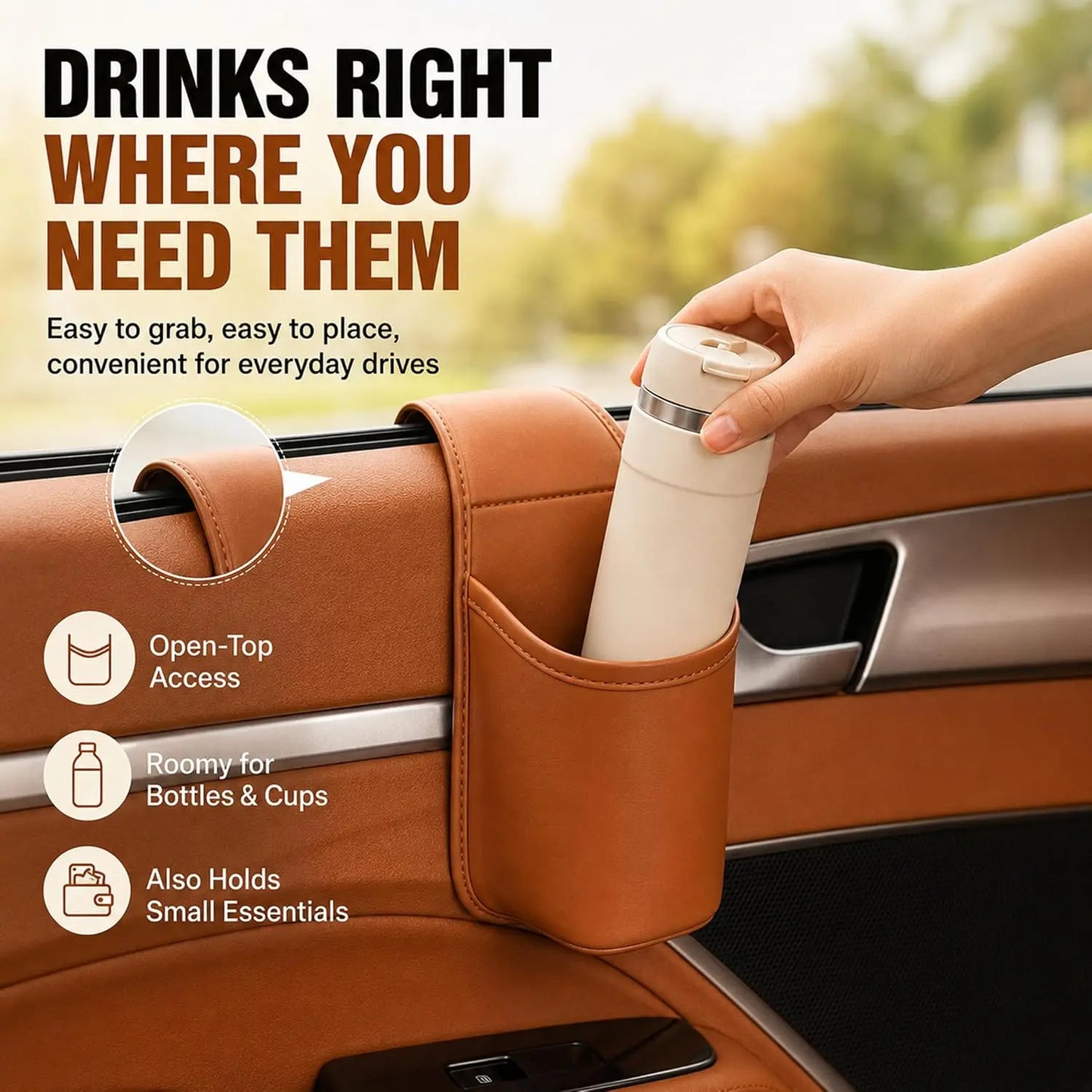 Leather Car Door Storage Pocket - Double‑Layer Compartments🚘