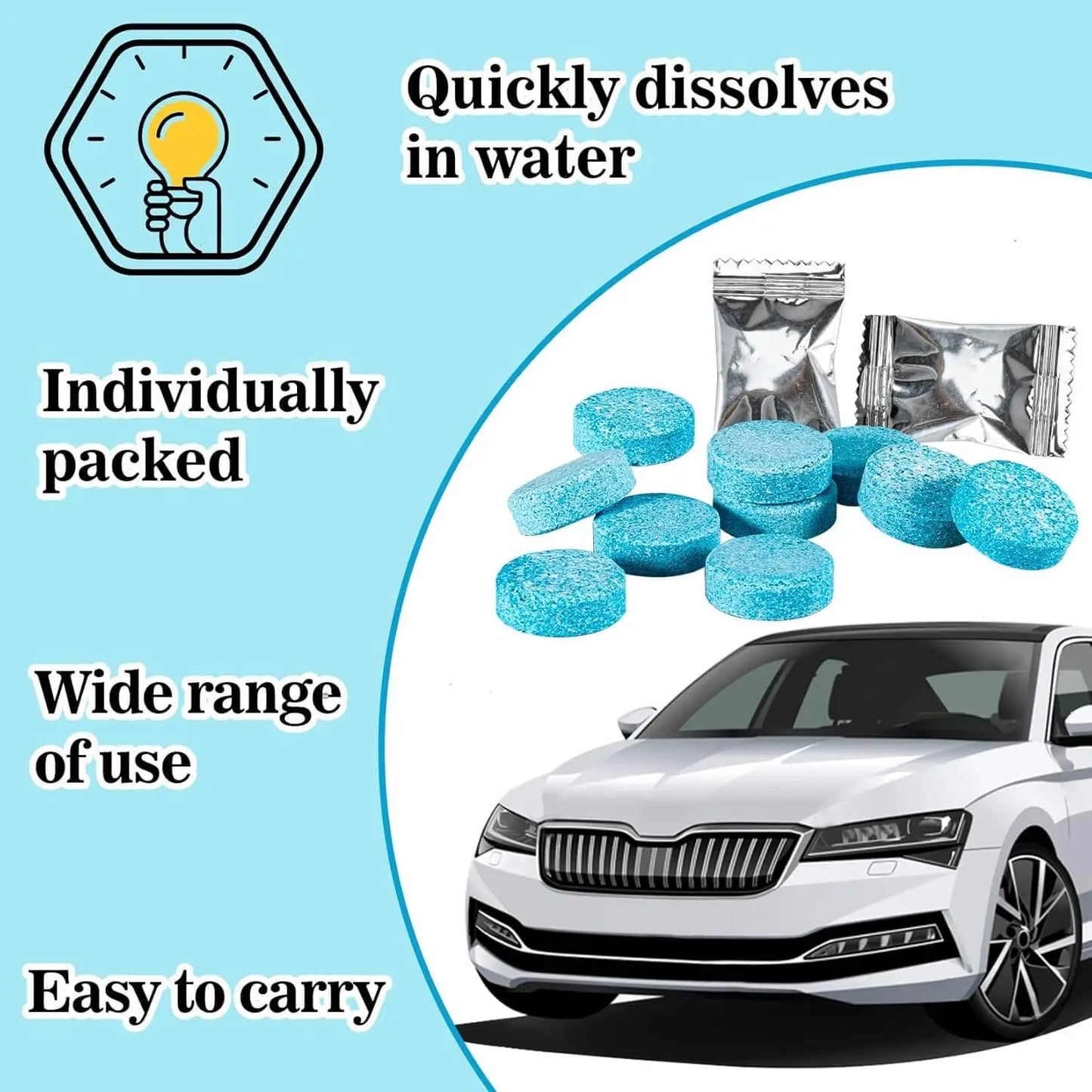 50PCS Car Windshield Washer Fluid Concentrate Tablets, Windshield Wiper Fluid 🚗💧