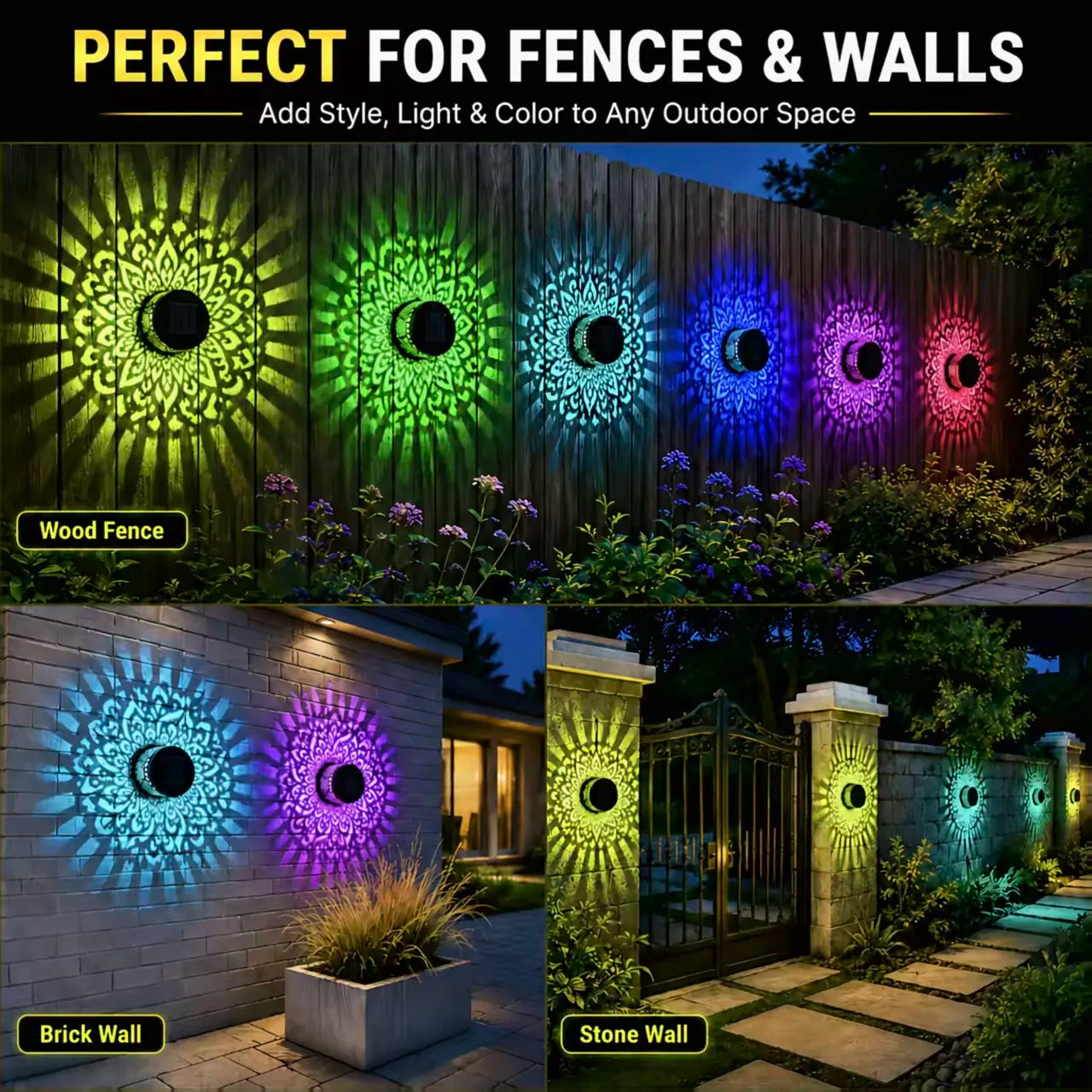 Solar Mandala Projector Wall Lights IP65 Waterproof Outdoor Decor Lamp☀️