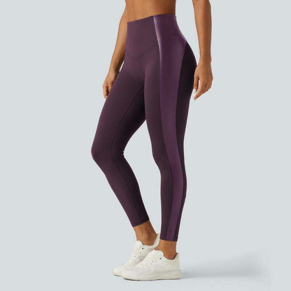 High Waisted Stretchy PU Tummy Control Yoga Leggings with Pocket 🧘