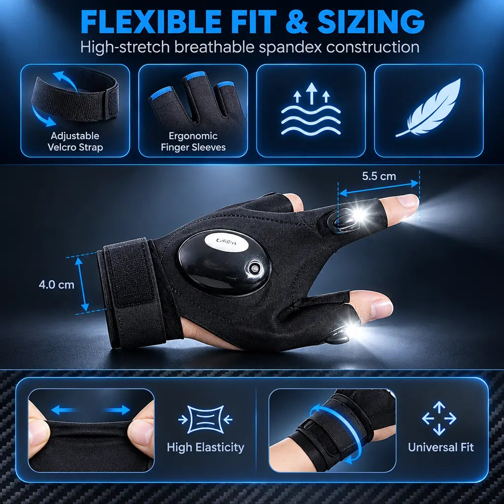 LED Finger Flashlight Gloves, Hands-Free LED Light Gloves for Fishing 🎣