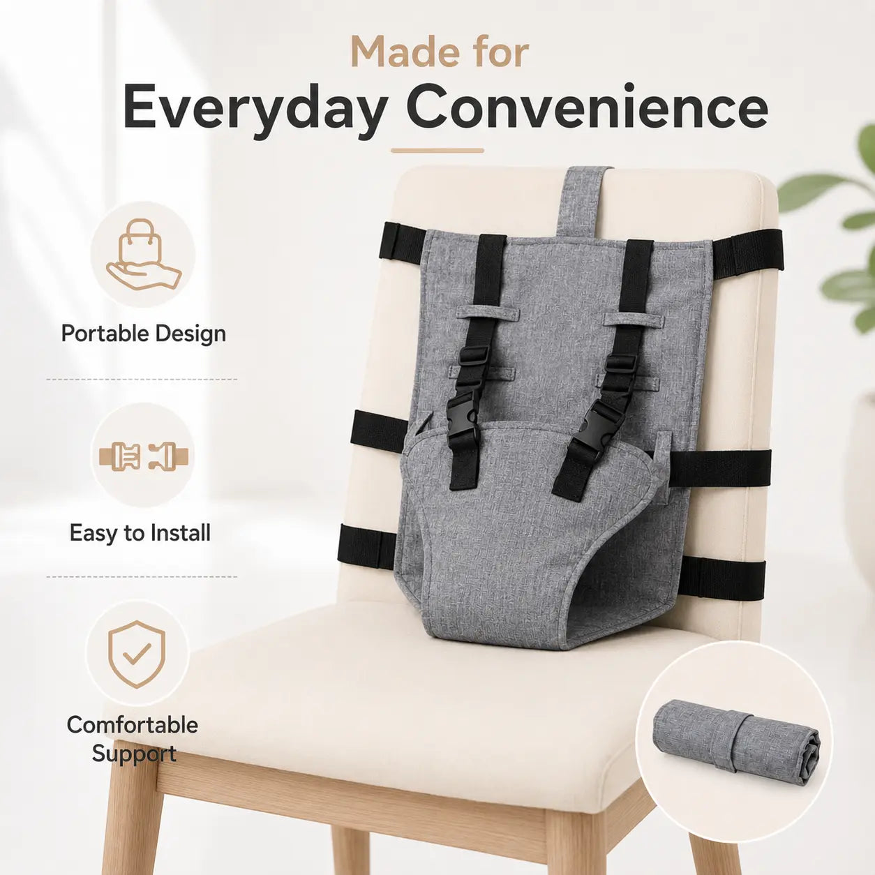 Portable Baby Seat Harness for Dining Chairs, Foldable Toddler Safety Seat with Adjustable Shoulder Straps 🪑
