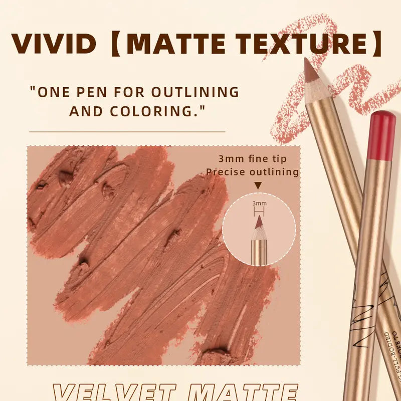 12 Pcs Matte Lip Liner Set with Sharpener, Blendable Lip Pencil 💄