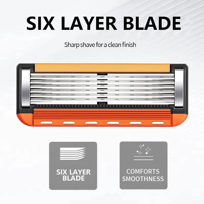 Open back six layer razor cartridge