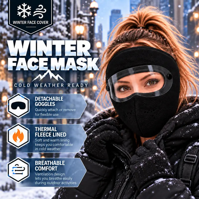Winter Face Mask with Detachable Goggles, Windproof Thermal Fleece Lined Full Face Cover ❄️