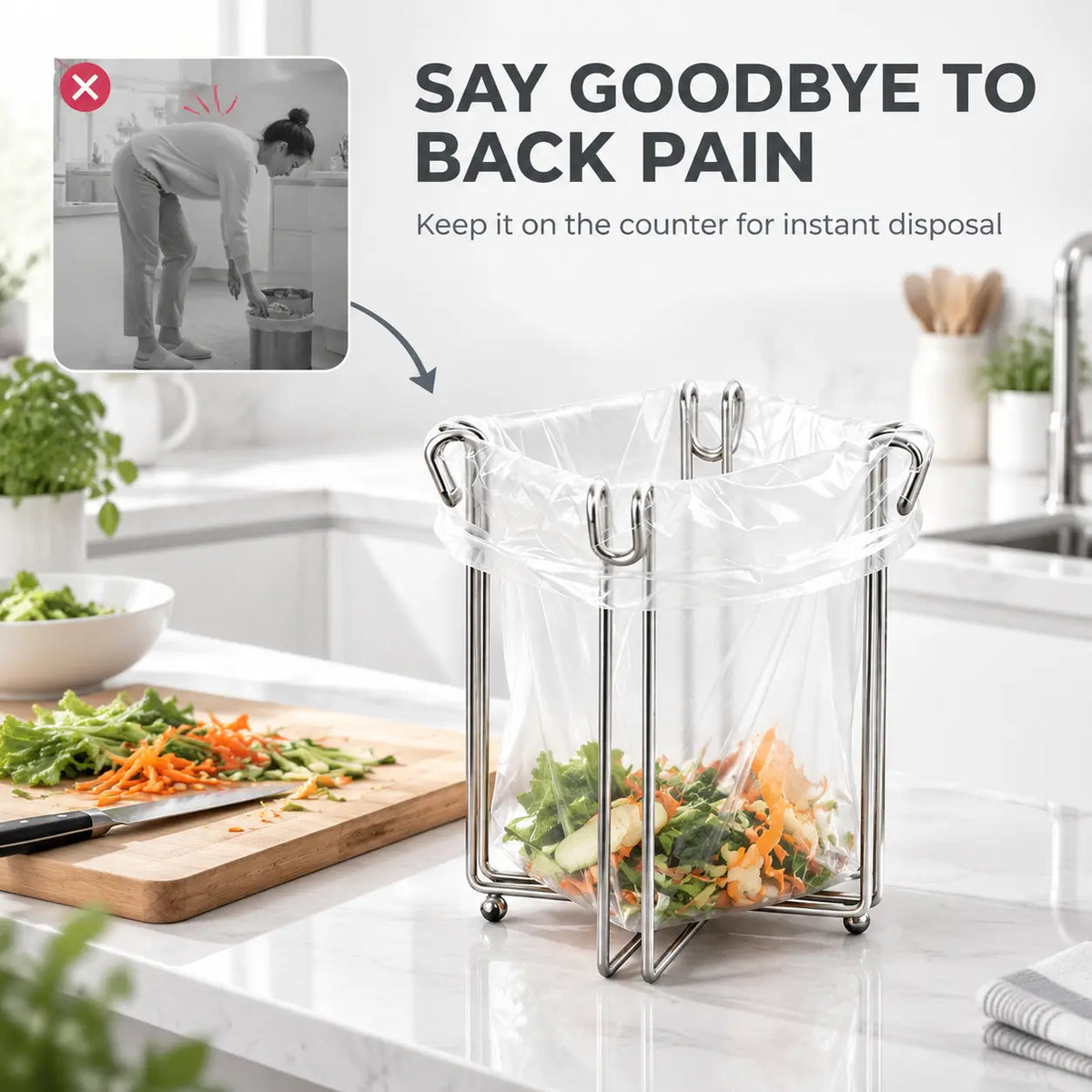 Easy to Disposal, Just Hook the Trash Bag, Foldable 304 Stainless Steel Trash Bag Holder🗑️
