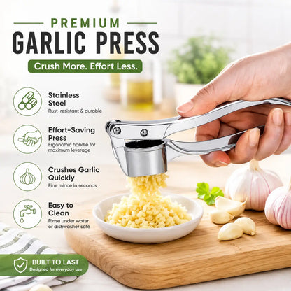 Stainless Steel Garlic Press, Heavy Duty Manual Garlic Crusher Tool 🧄