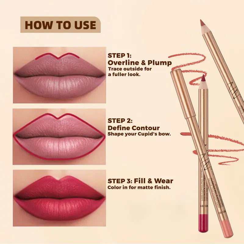 12 Pcs Matte Lip Liner Set with Sharpener, Blendable Lip Pencil 💄