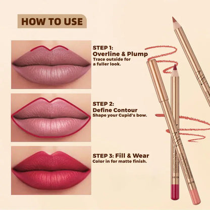 12 Pcs Matte Lip Liner Set with Sharpener, Blendable Lip Pencil 💄