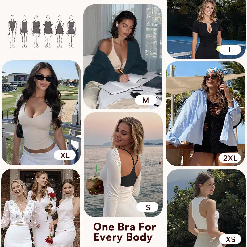Women's Front Closure Elasticity Bralette, Easy On & Off, Light Support, Deep V-Neck Racerback, Seamless T-Shirt Bra 👙