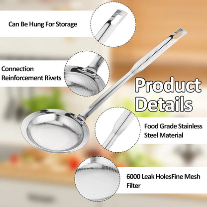 Stainless Steel Fine Mesh Skimmer Spoons, Multi-Size Hot Pot Fat Skimmers 🍲