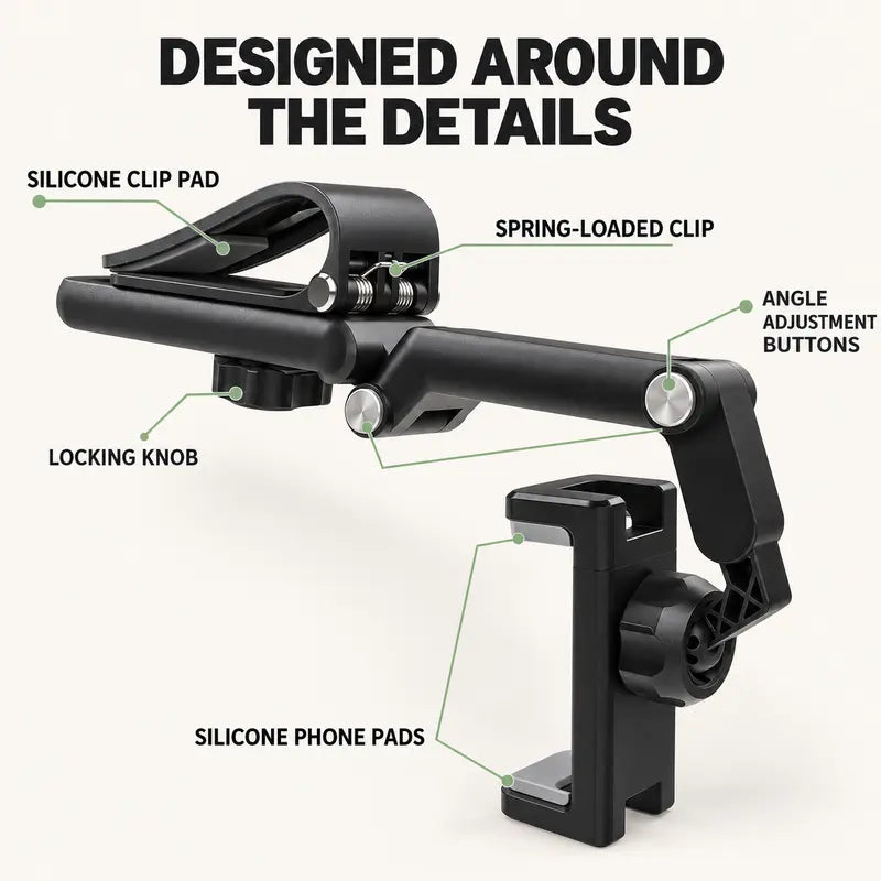 Foldable Car Phone Holder for Sun Visor, Adjustable Arm with 360 Phone Rotation 📱
