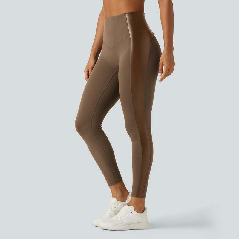 High Waisted Stretchy PU Tummy Control Yoga Leggings with Pocket 🧘