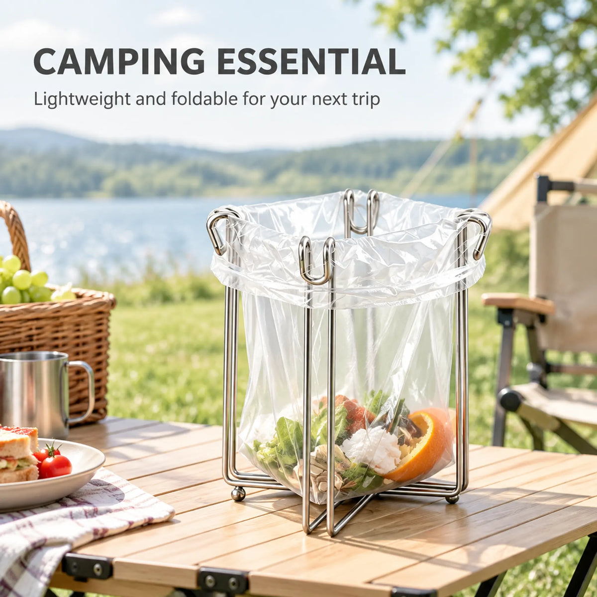 Easy to Disposal, Just Hook the Trash Bag, Foldable 304 Stainless Steel Trash Bag Holder🗑️