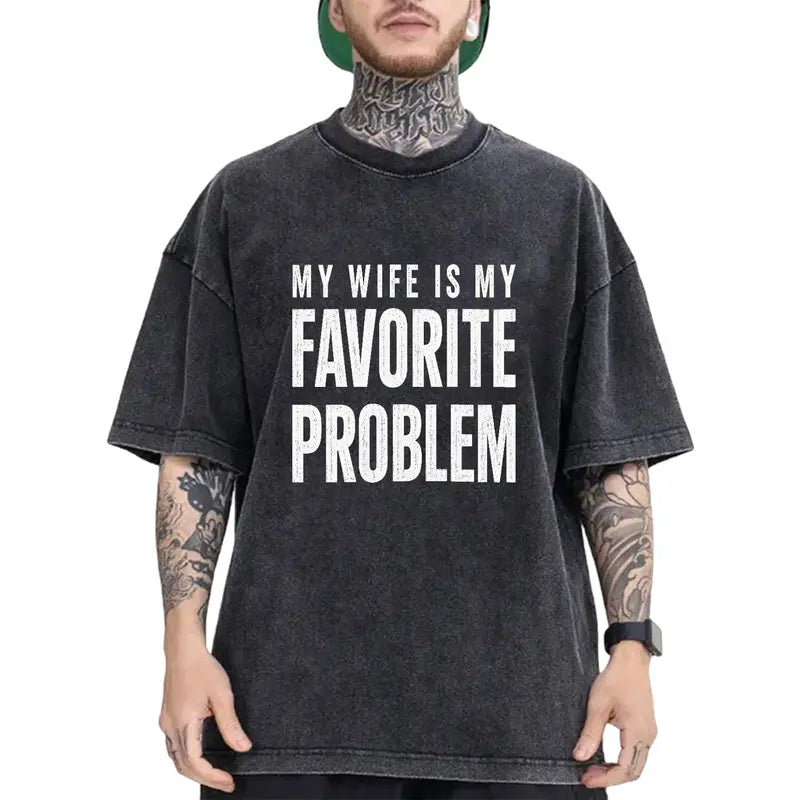 Men's Classic Shortsleeve T-Shirt, Funny 'My Wife Is My Favorite Problem' Graphic Print👕