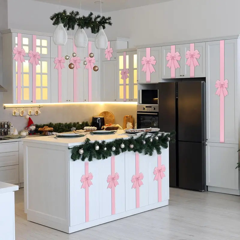 6 Packs Red Christmas Cabinet Ribbons Bows for Kitchen Large Christmas Door Ribbon Cabinet Bows Locker 🎄
