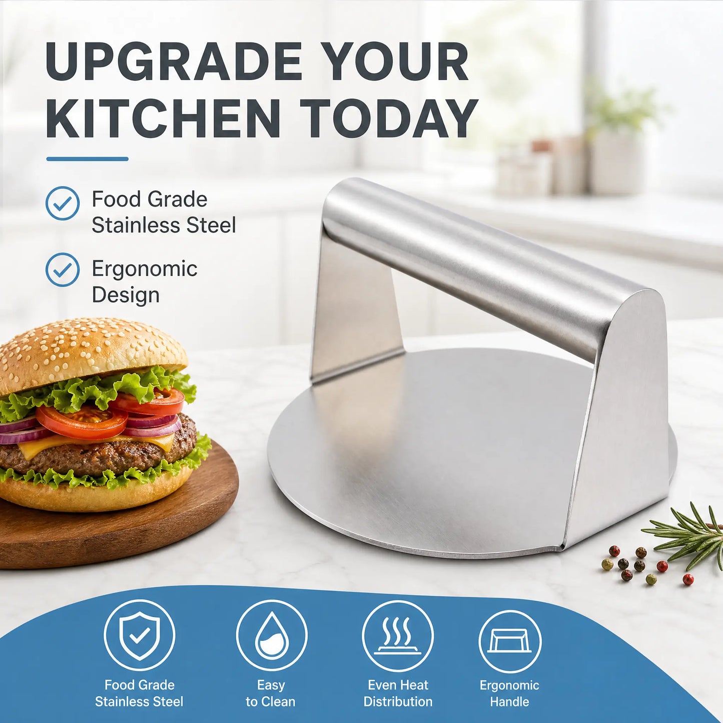 Stainless Steel Burger Press 4.72" Round Smash Burger Press‑ Pro Non‑Stick Burger Smasher 🍔
