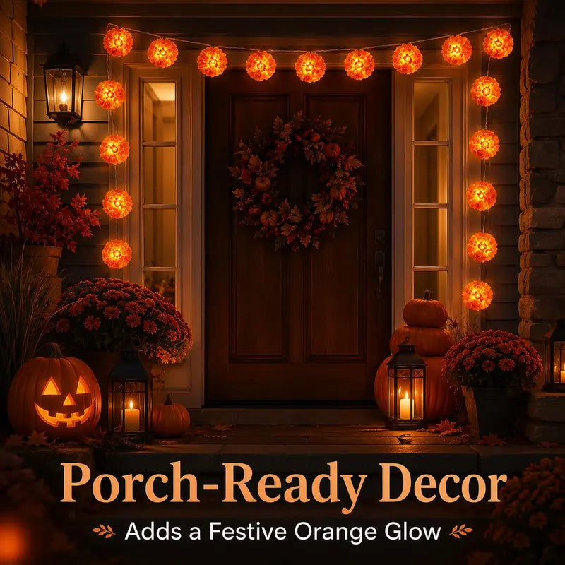 3M Mexican Marigold LED String Lights, 20 Flashing Orange Cempasuchil Style Garland✨