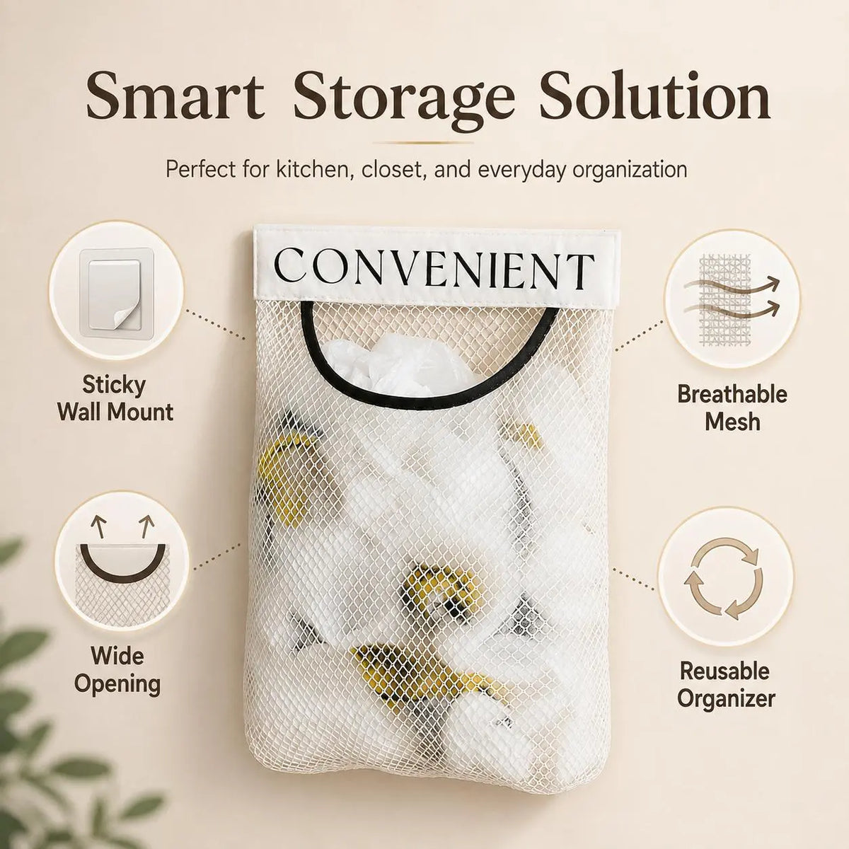 5PCS Grocery Garbage Bag Holder Trash Bag Dispenser, Sticky Wall‑Mounted Mesh Convenient Storage 🗑️