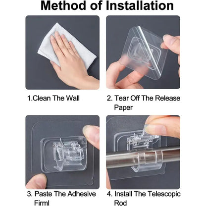 8 Pack Clear Curtain Rod Brackets with Clips, Invisible Transparent Drapery Hook Holders