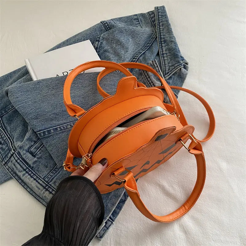 Spooky Jack‑O‑Lantern Pumpkin Crossbody Bag Novelty Spiderweb Stitching Handbag🎃