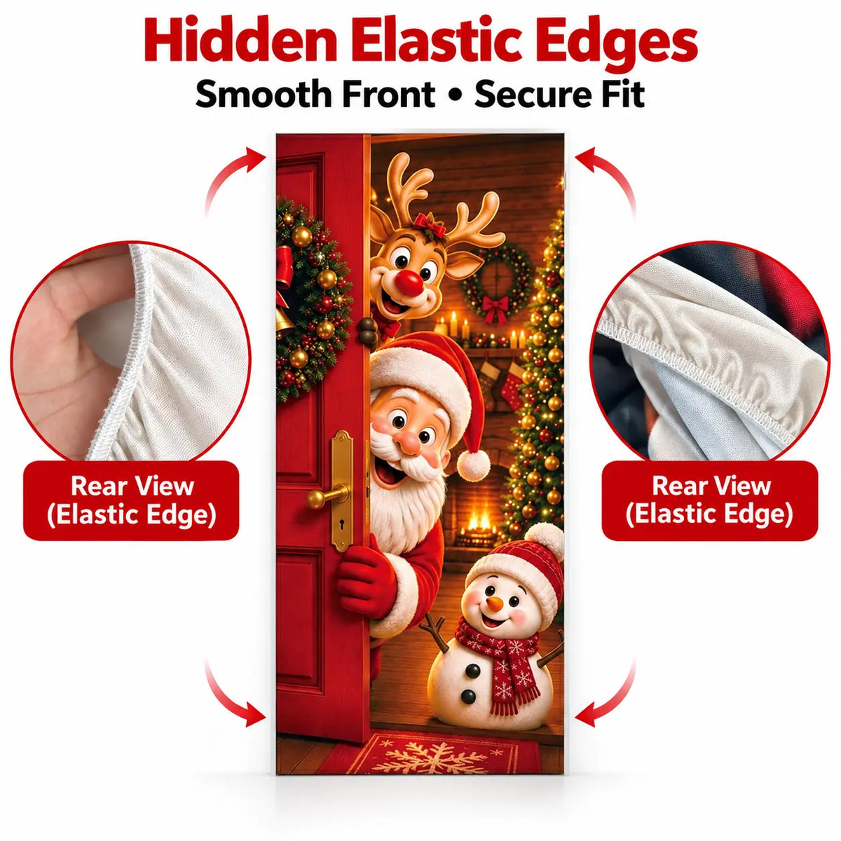 Christmas Door Cover Stretch Fit Santa & Reindeer Door Decoration with 4-Side Elastic Edges 🎅