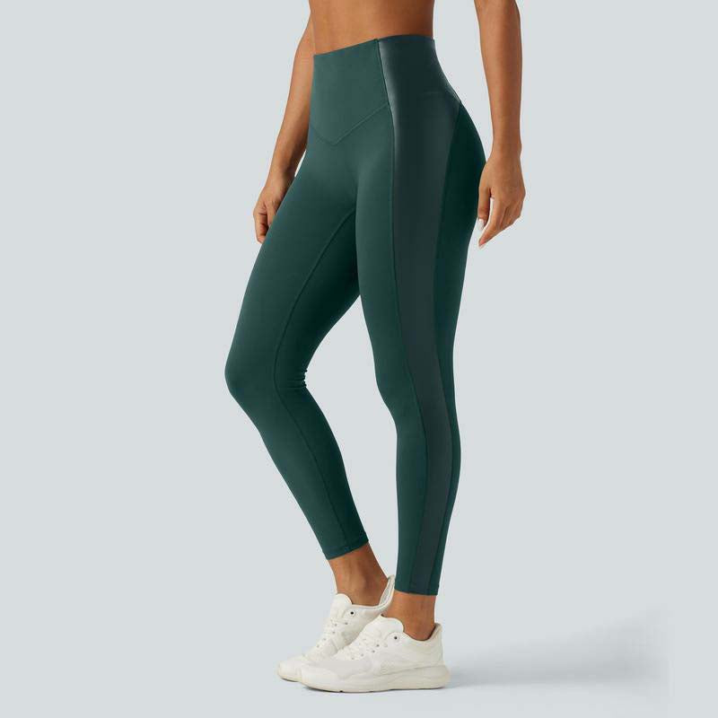 High Waisted Stretchy PU Tummy Control Yoga Leggings with Pocket 🧘