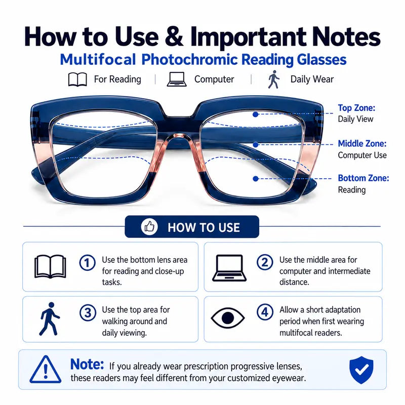 Unisex Progressive Multifocal Photochromic Reading Eyeglasses 👓