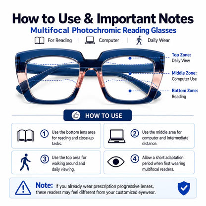 Unisex Progressive Multifocal Photochromic Reading Eyeglasses 👓
