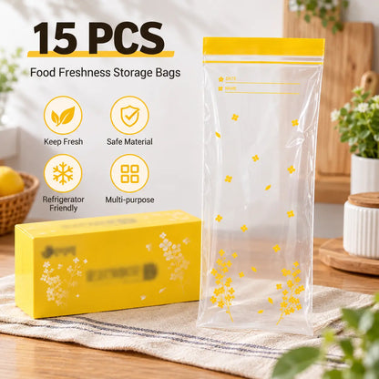 15PCS Thick Double Seal Food Storage Bags, Reusable Self-Sealing Pouches 🥡
