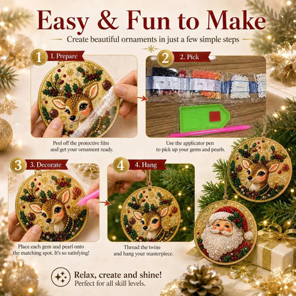 6Pcs/12Pcs Christmas DIY Diamond Painting Ornaments Kit, Xmas Tree Hanging Pendant 🎄