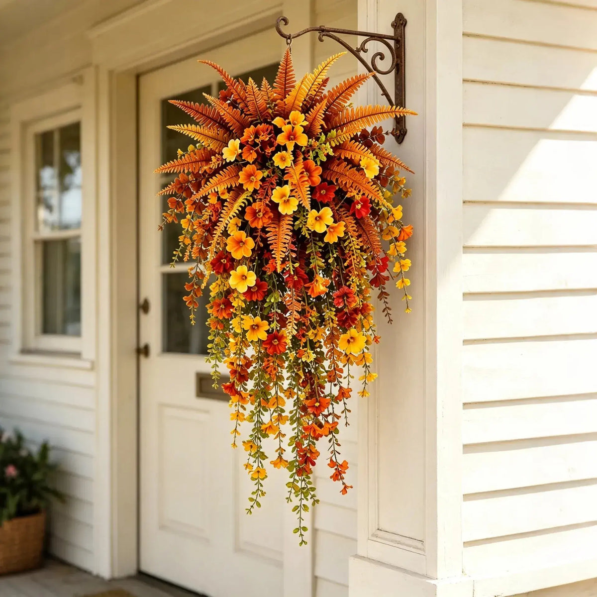 UV‑resistant artificial Boston fern plant, realistic large outdoor hanging autumn faux plant🍂