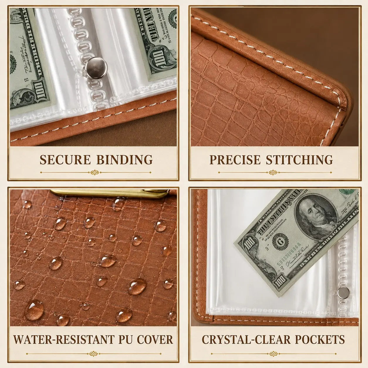 100‑Transparent‑Pocket Currency Collectors Album, Top‑Grade PU Leather📘