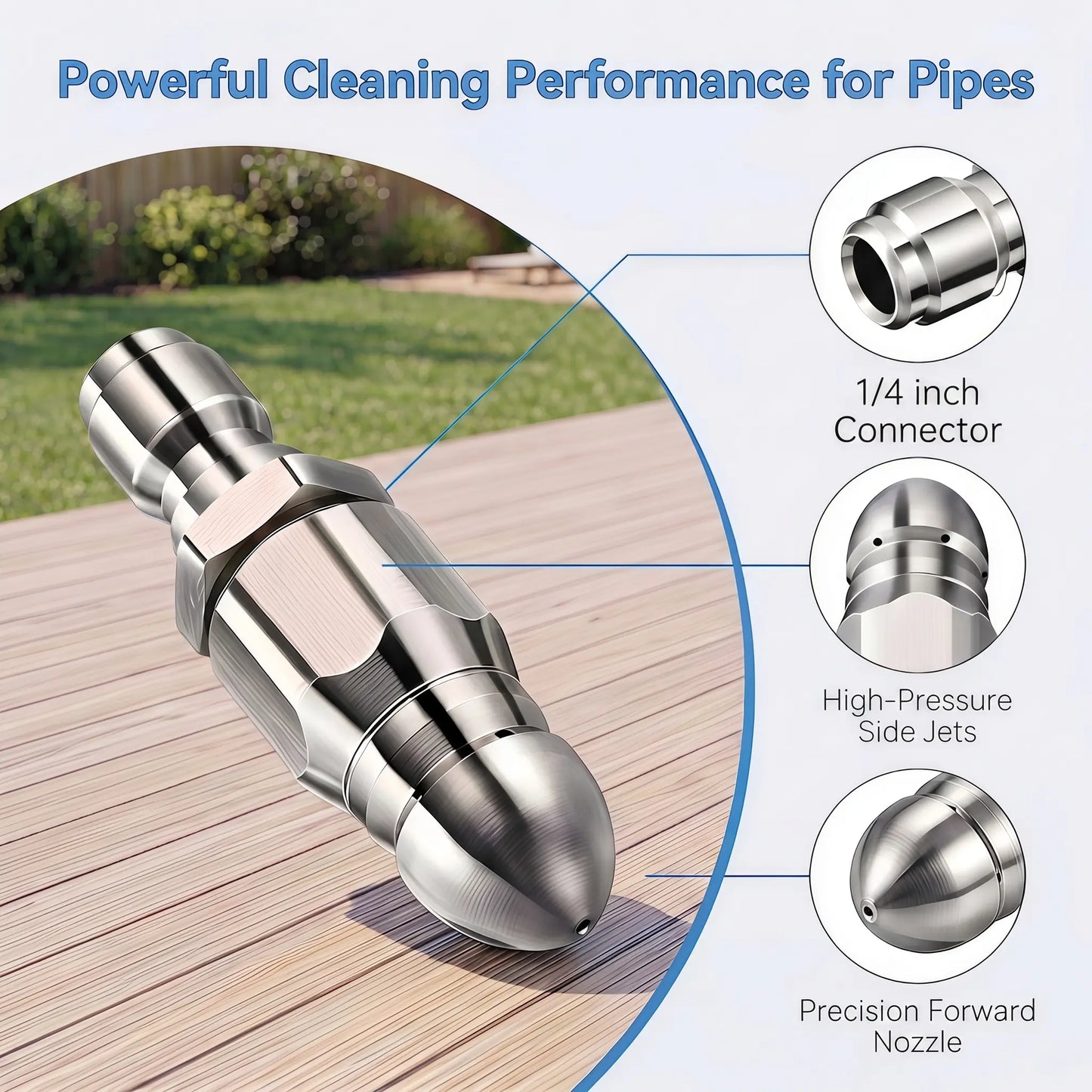 Washer Sewer Jetter Nozzle with Stainless Steel, Mini Compact Durable Sewer Jet Nozzle🚰