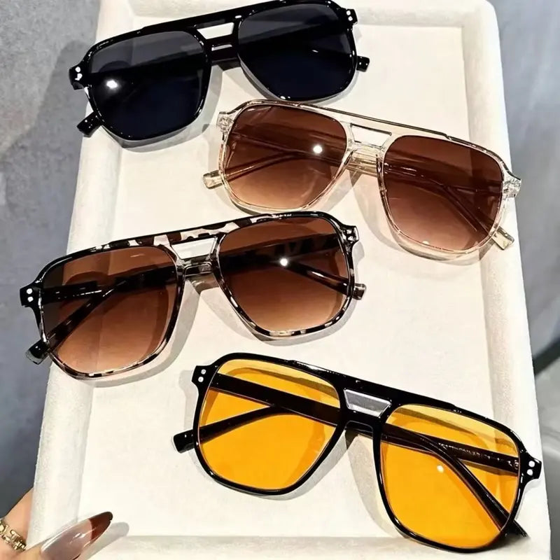 Women's 4/7-Pack Polarized Sunglasses Set - Y2K Unisex Double Bridge Aviator 🕶️