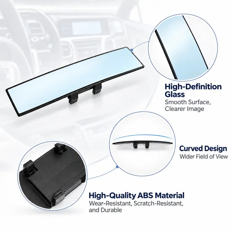 12-Inch HD Convex Panoramic Rearview Mirror, Clip-On Car Interior Mirror with Anti-Slip Clips 🚗