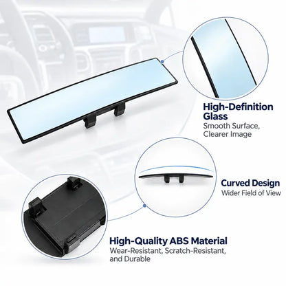 12-Inch HD Convex Panoramic Rearview Mirror, Clip-On Car Interior Mirror with Anti-Slip Clips 🚗