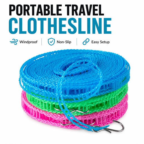 3 Roll Portable Clothesline – 196.85 Inch Adjustable Laundry Line, Windproof & Non-Slip⛺