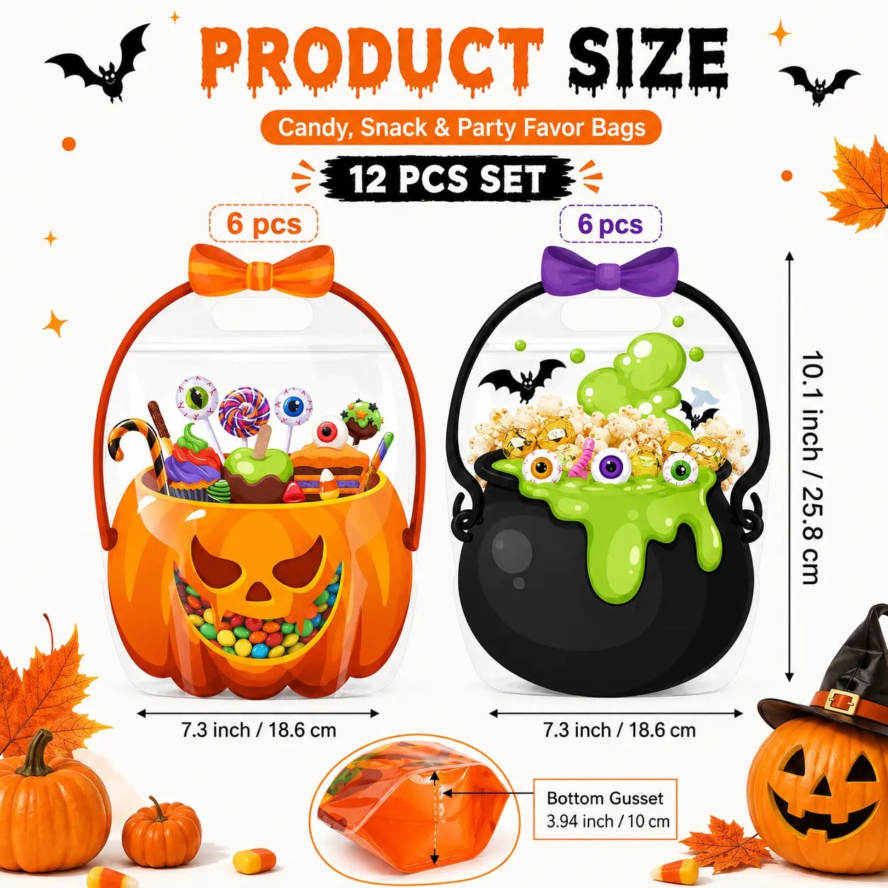 Halloween Plastic Goodie Bags, Trick or Treat Candy Bags 🎃