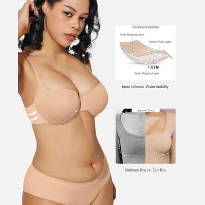 Women 2 Cups Lift Seamless Push Up Underwire T-Shirt Bra ✨
