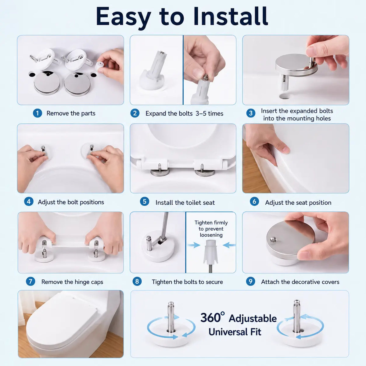 2 Counts Universal Toilet Seat Expansion Screw Bolts, Thickened Stainless Steel 🔩
